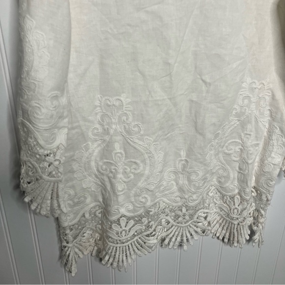 etcetera blouse Size 4 White Sheer Lace Trim Linen Blend Top Breathable - Picture 2 of 9
